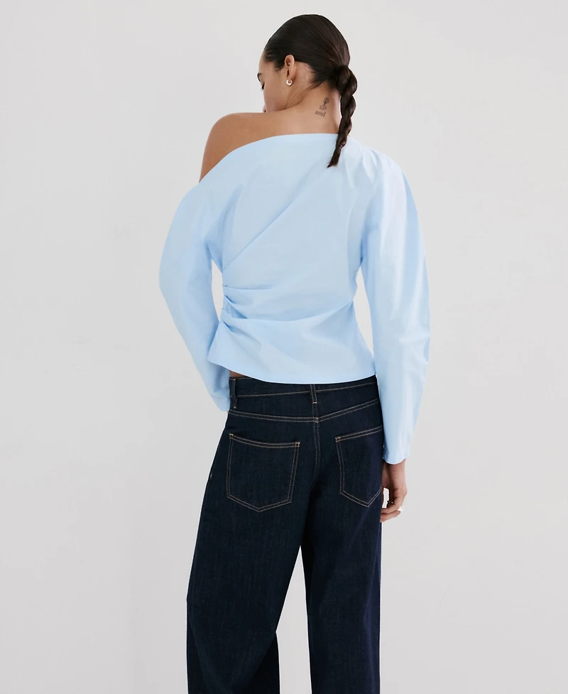 Mango Women's Asymmetrical Collar Cotton Blouse