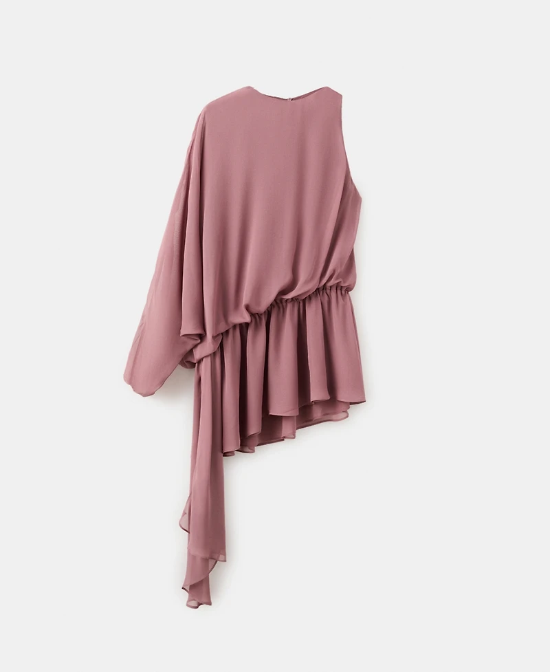 Mango Women's Asymmetrical Sleeve Ruffled Dress