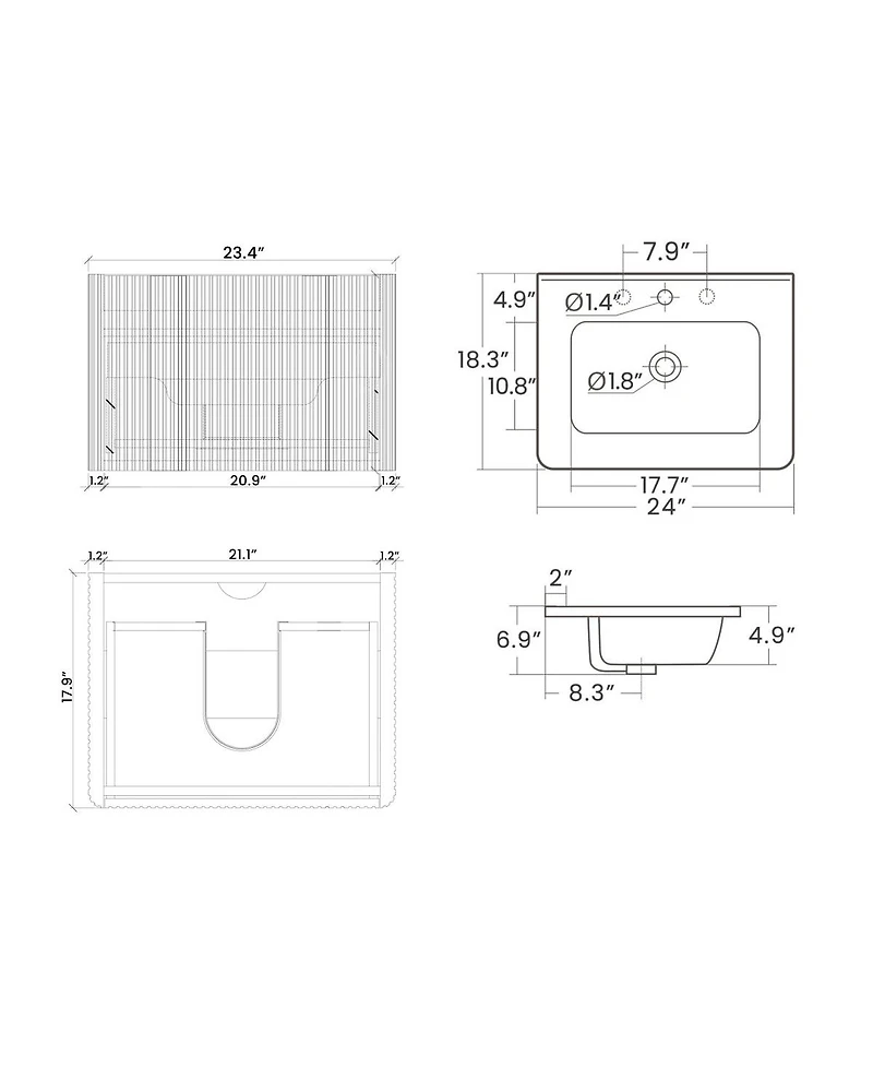 Sillysis 24'' Wall Mounted Bathroom Vanity with Integrated Ceramic Sink, Walnut Floating without Faucet, Pre-assembled