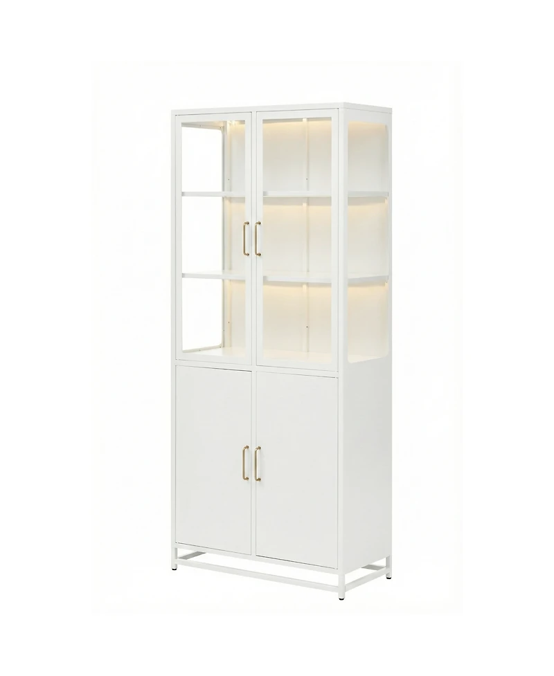 Streamdale Furniture76.75 Inch Tall Glass Display Cabinet with Led Lights and Steel Frame