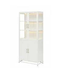Streamdale Furniture76.75 Inch Tall Glass Display Cabinet with Led Lights and Steel Frame