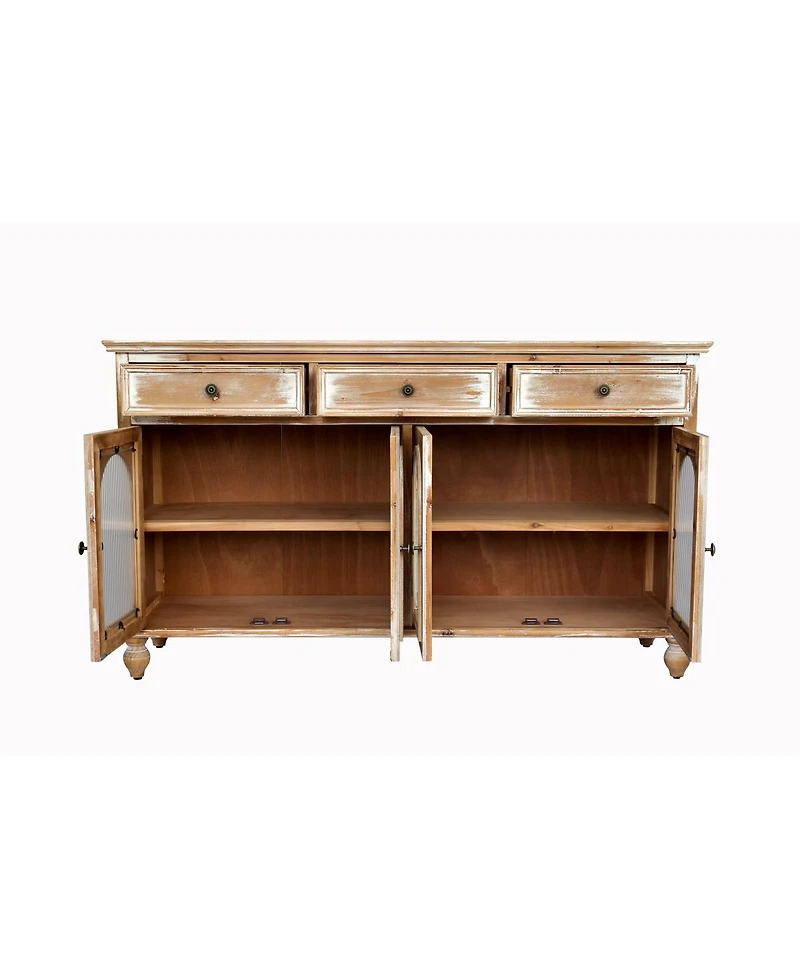 Streamdale Furniture 59 Inch Farmhouse Sideboard Buffet with 3 Drawers and 4 Glass Doors