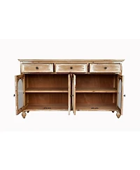 Streamdale Furniture 59 Inch Farmhouse Sideboard Buffet with 3 Drawers and 4 Glass Doors