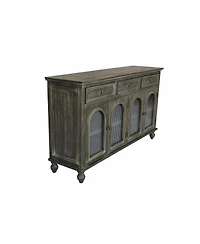 Streamdale Furniture 59 Inch Farmhouse Sideboard Buffet with 3 Drawers and 4 Glass Doors