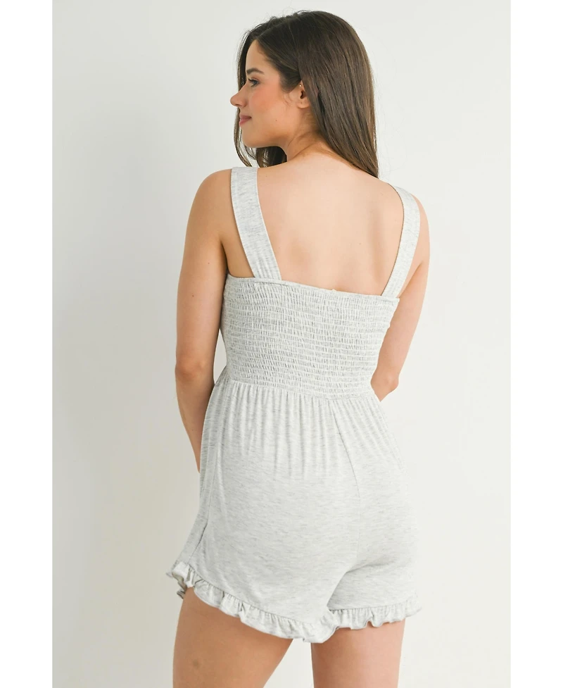 Hello Miz Maternity Smocked Square Neck Sleeveless Romper with Wide Straps