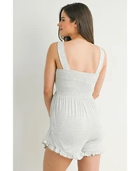 Hello Miz Maternity Smocked Square Neck Sleeveless Romper with Wide Straps