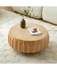 Boyel Living Round Solid Wood Carved Coffee Table with Elegant Sculptural Design