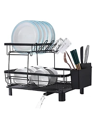 Sugift 2-Tier Detachable Dish Drying Rack Stainless Steel Rack with Cutlery Box and Cup Holder