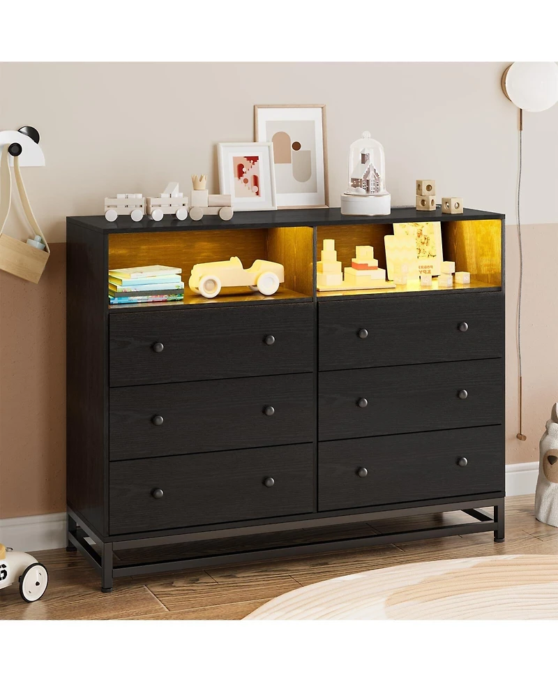 Garvee 6 Drawer Dresser with Led Lights, Modern Large Capacity Storage Cabinet