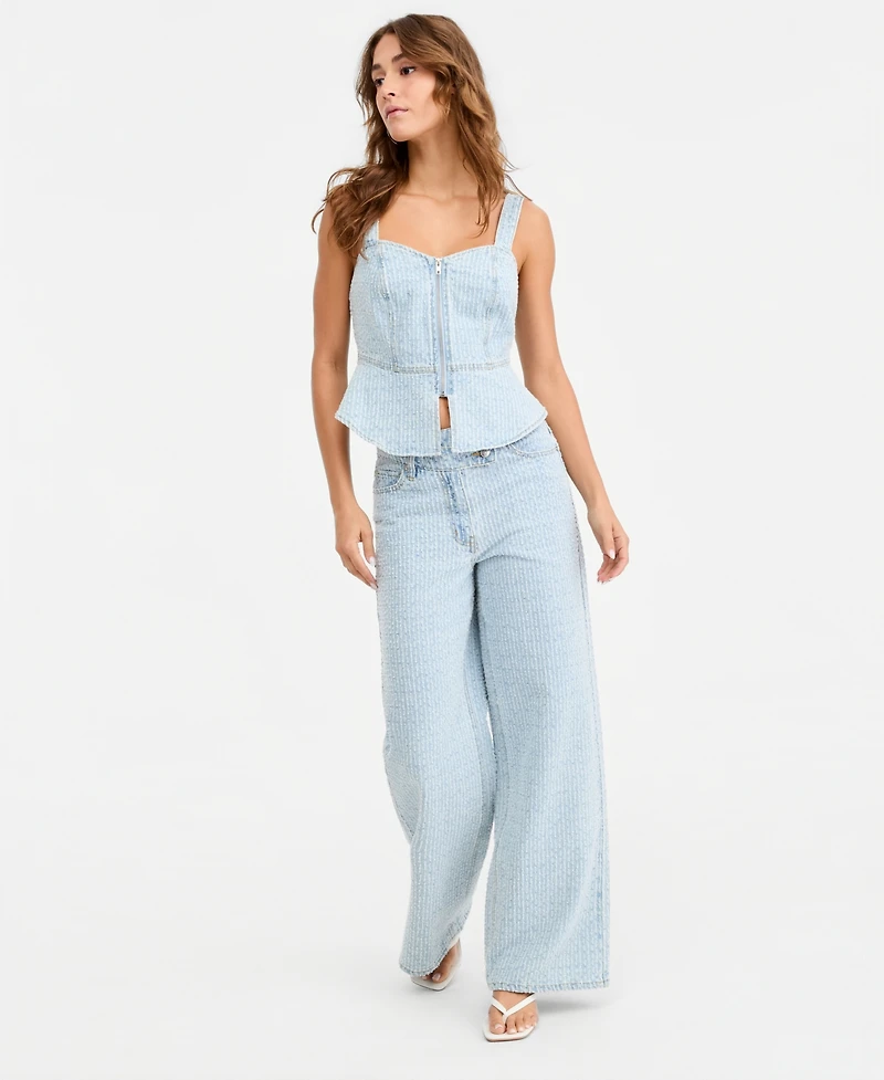Bar Iii Women's Destructed Denim Peplum Top, Macy's Exclusive