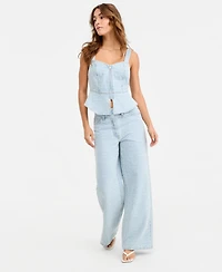 Bar Iii Women's Destructed Denim Peplum Top, Macy's Exclusive