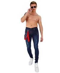 Elie Balleh Men's Rugged Ripped Skinny Jeans