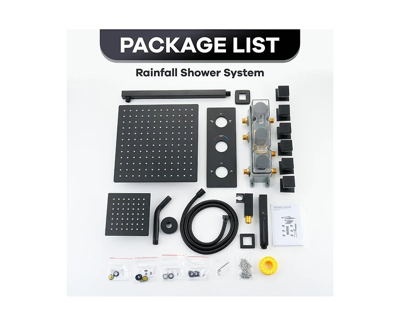 Casainc Rainfall Symphony 4-Function 12inch Dual Shower Head Pressure-Balanced Shower System with Bathtub Spout