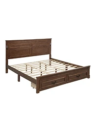 Clihome King Size Bed with Tall-Panel Headboard and Footboard, 2 Storage Drawers, Built-in Led Lights