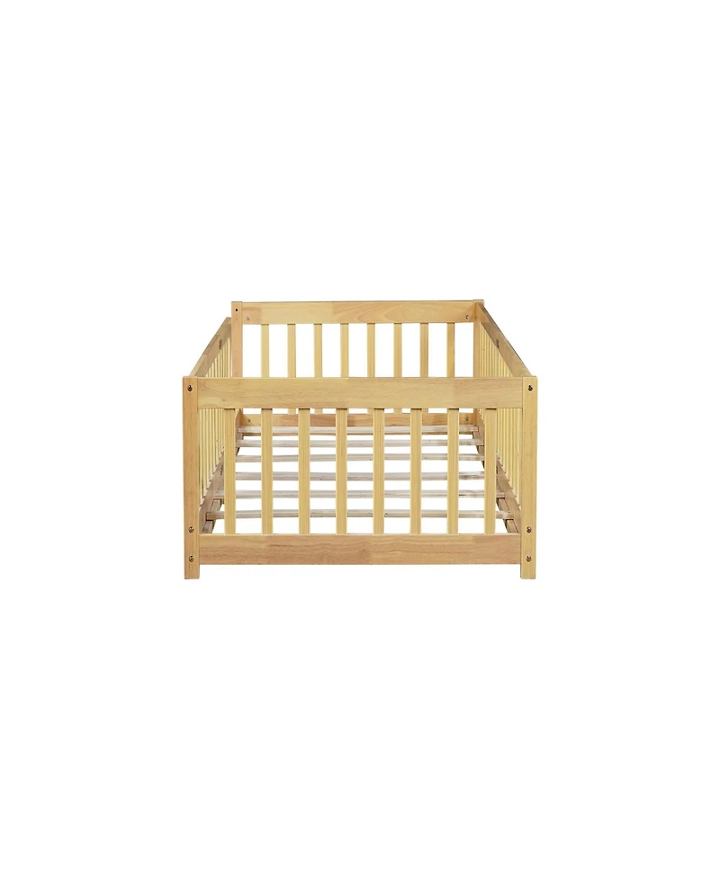 Clihome Twin Size Floor Bed with Fence without Door