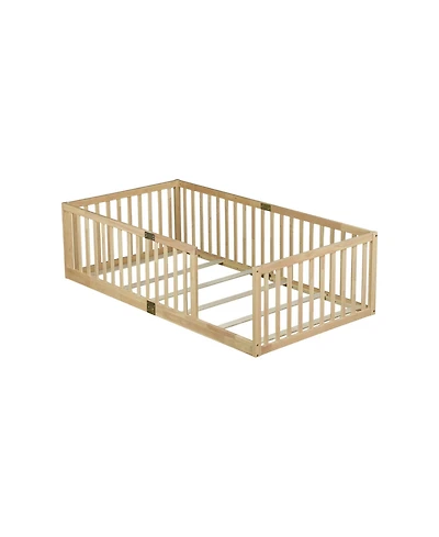 Clihome Floor Bed with High Fence Railings, with Door,6 Slats Included