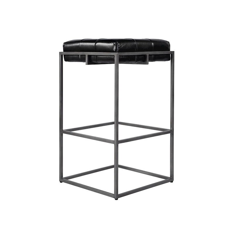 Butler Specialty Seat Height Tufted Leather and Iron Backless Bar Height Stool, Footrest