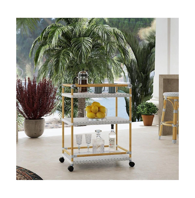 Butler Specialty Tobias 24 in. W Outdoor Rattan and Metal 3 Tier Bar Cart