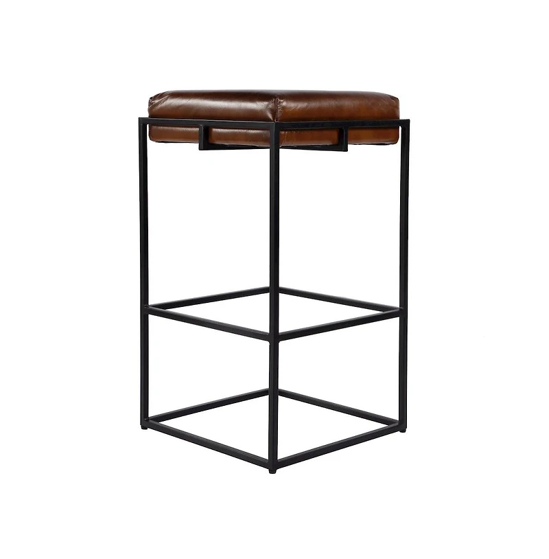 Butler Specialty 31 in. Seat Height Leather and Iron Backless Bar Height Stool with Footrest