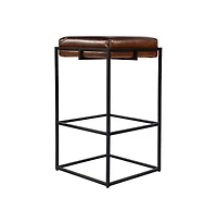Butler Specialty 31 in. Seat Height Leather and Iron Backless Bar Height Stool with Footrest