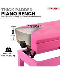 5 Core Duet Piano Bench 3.5 Inch Padded Cushioned Stool Wooden Heavy Duty Musician Chair w Storage