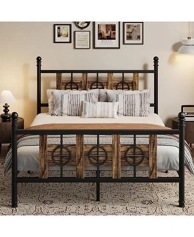 gaomon Bed Frame with Headboard and Footboard, Metal Twin Bed Frame with Vintage Circular Design & Storage Space Under Bed