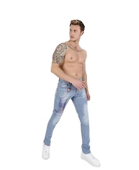 Elie Balleh Men's rhinestone skull slim fit jeans for men