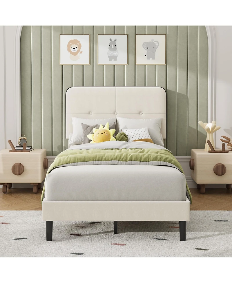 gaomon Velvet Upholstered Platform Bed, Bed Frame with Adjustable Headboard, Wooden Slat, No Box Spring Needed, Quick Assembly