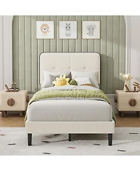 gaomon Velvet Upholstered Platform Bed, Bed Frame with Adjustable Headboard, Wooden Slat, No Box Spring Needed, Quick Assembly