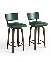 homfan Set of 2 Swivel Counter Height Bar Stools, 26 Inch Upholstered Chairs with Backrest and Mid Century Faux Leather Stools for Kitchen