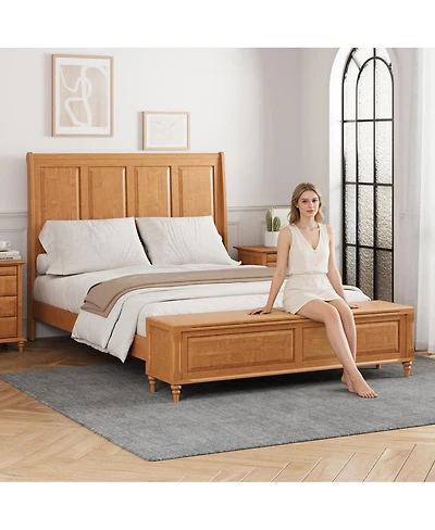 Streamdale Furniture Queen Sleigh Bed Frame with Tall Headboard and 64" Storage Bench