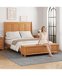 Streamdale Furniture Queen Sleigh Bed Frame with Tall Headboard and 64" Storage Bench