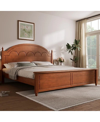 Streamdale Furniture King size Wooden Bed Frame with Arched Headboard and Classic Design