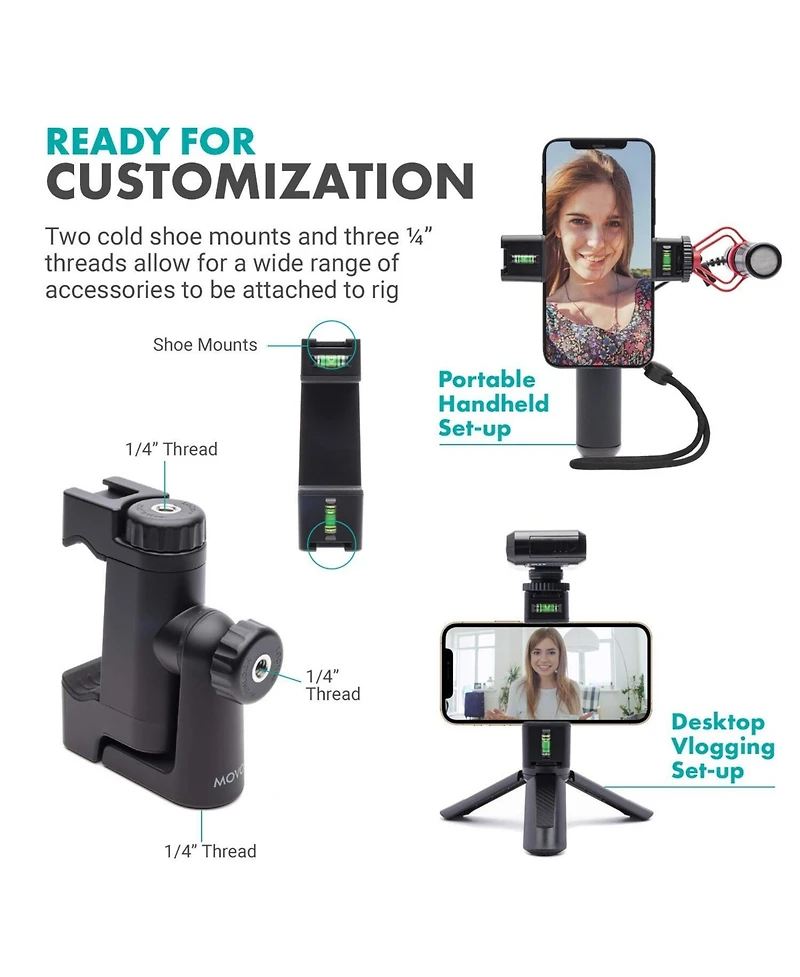 Movo P-3 Rotating Smartphone Tripod Mount with Vertical and Horizonal Positions