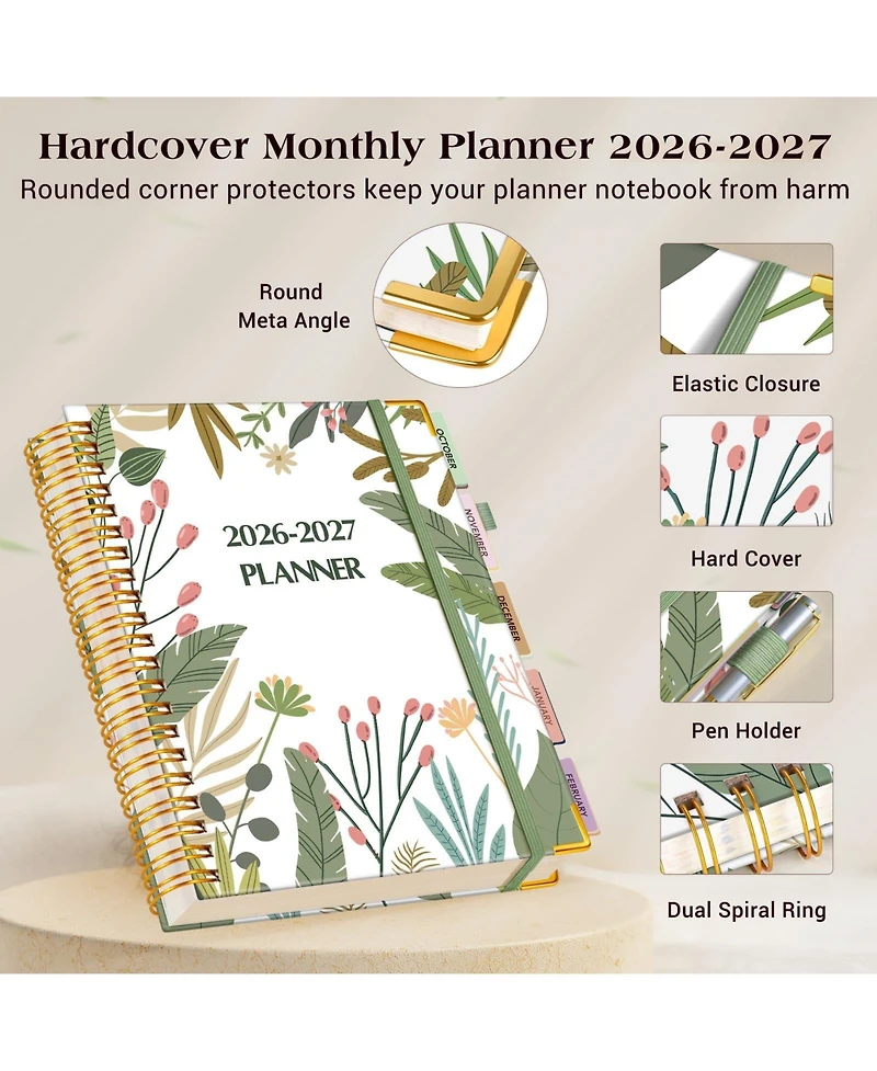 Gnuadz Planner 18 Month Weekly Monthly Daily Spiral Hardcover Agenda Organizer Tabs Calendar Tree 2026-2027