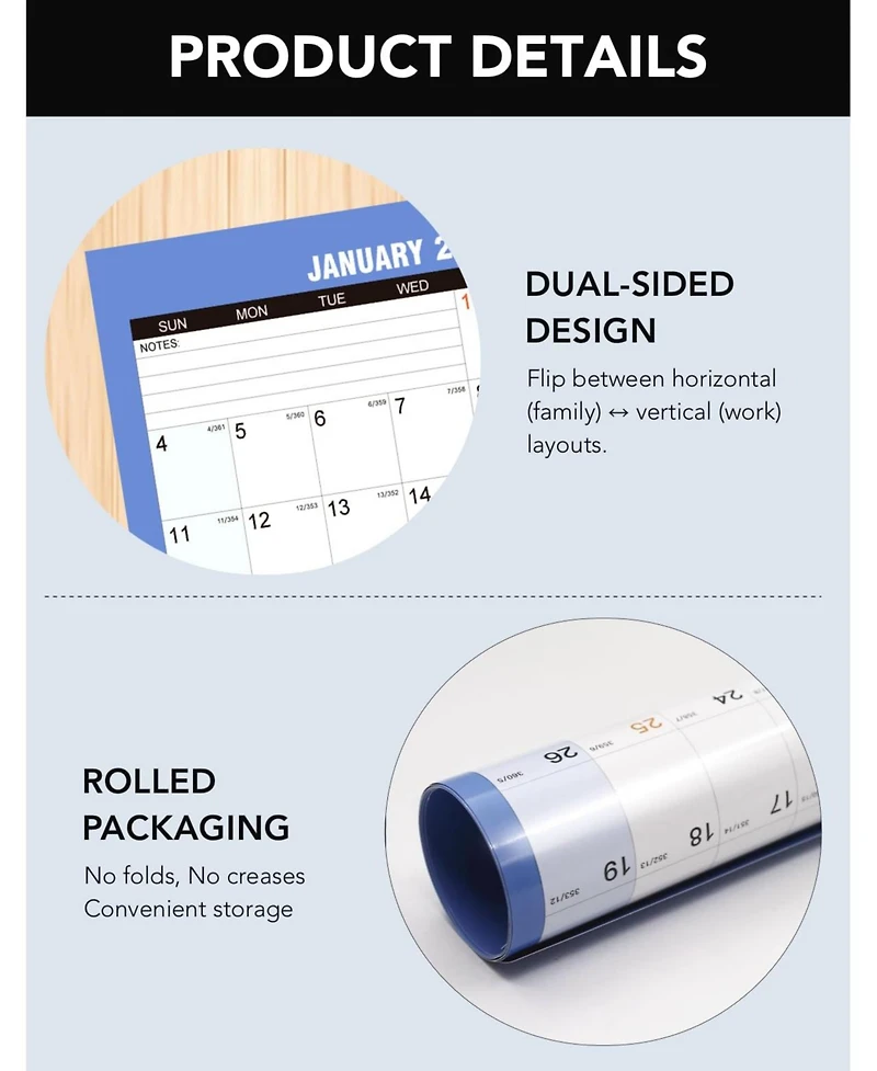 Gnuadz 2026 Wall Calendar Wet Dry Erase Yearly Planner Markers Rolled