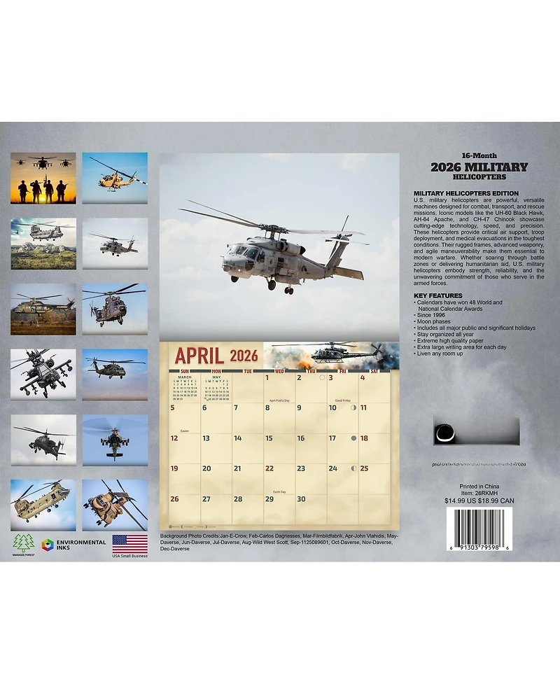 Gnuadz 2026 Helicopters Wall Calendar Wartime Edition