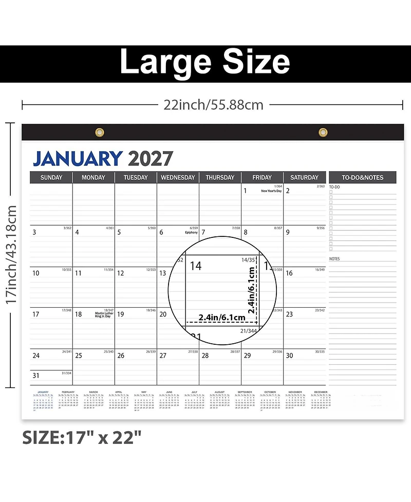 Gnuadz Large Desk Calendar 2026-2027 ,19 Months Desktop Wall Julian Date To-Do Notes Corner Protectors School Home Office