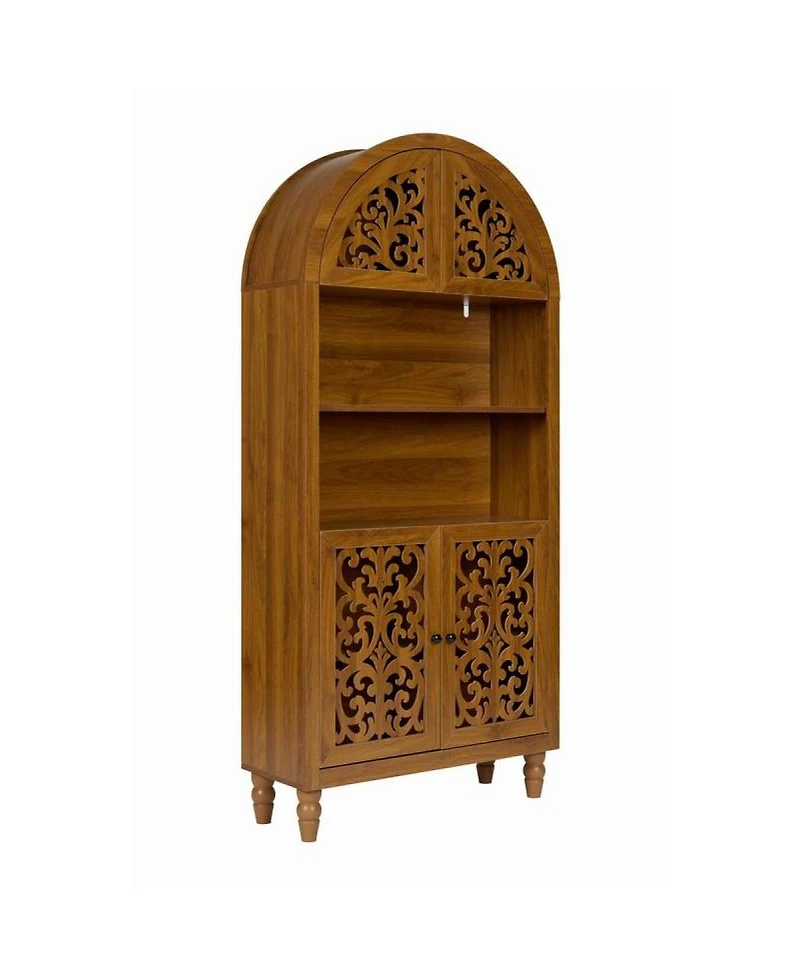 Streamdale Furniture 66 Inch Tall Vintage Arched Carved Wood Open Shelf Bookcase