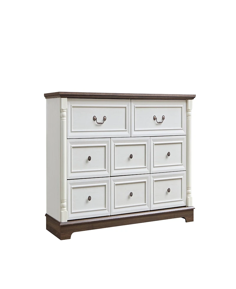 Clihome 8 Drawer Dresser Chest with Wooden Base, Wooden Rustic Chest of Drawers, Storage Dresser