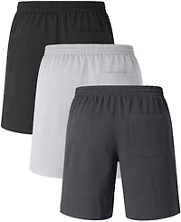 Galaxy By Harvic Men's Performance Training Shorts with Zipper Pockets, 3-Pack