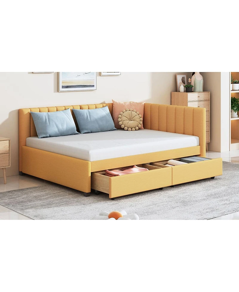 Streamdale Furniture Full Size Upholstered Daybed with 2 Storage Drawers, Linen