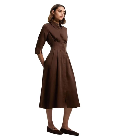 Karen Millen Women's Tailored Linen Darted Waist Midi Dress