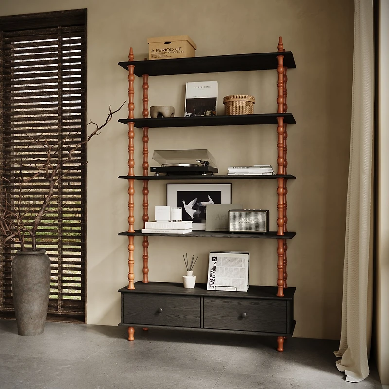 Streamdale Furniture 5-Tier 74.4 Inch Tall Modern Wood Bookcase with Storage Drawers