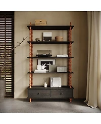 Streamdale Furniture 5-Tier 74.4 Inch Tall Modern Wood Bookcase with Storage Drawers