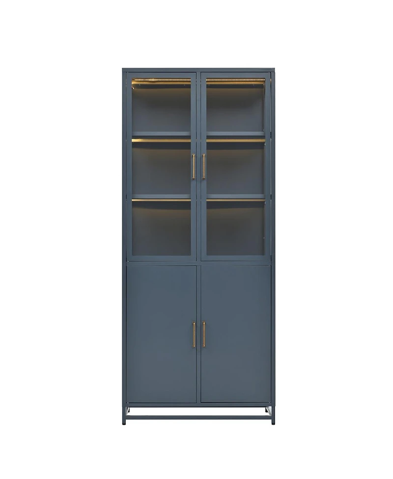 Streamdale Furniture 76.75 Inch Tall Glass Display Cabinet with Led Lights