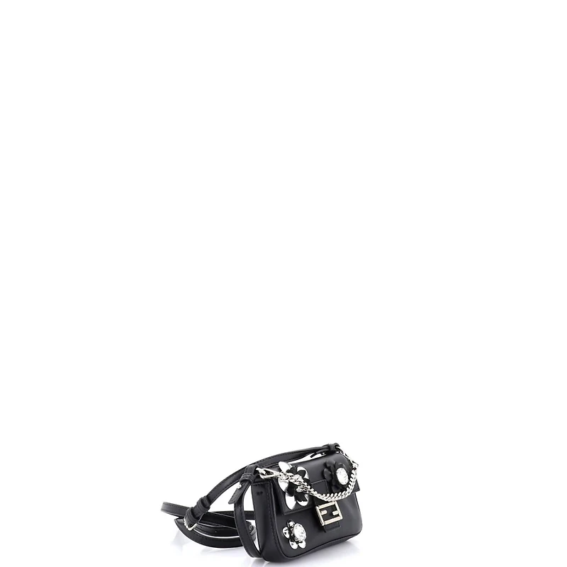 Pre-Owned Fendi Micro Baguette Bag Embellished Leather