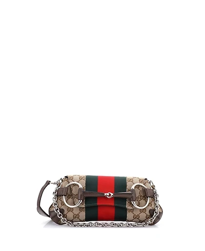 Pre-Owned Gucci Small Horsebit Nm Web Chain Clutch Gg Canvas
