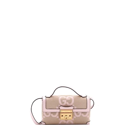 Pre-Owned Gucci Mini Padlock Top Handle Bag Jumbo Gg Canvas with Leather