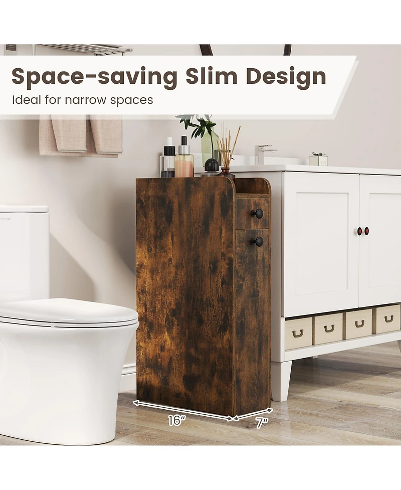 Costway Slim Bathroom Storage Cabinet with Slide Out Drawer Spacious Top Rolling Wheels